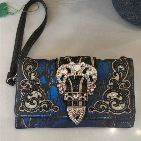 Handbags - Stylish Black and Blue Women's Clutch with Buckle